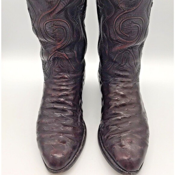 Lucchese Full Quill Ostrich Cowboy Boots Men's 9EE Black Cherry Leather Western - Picture 8 of 14